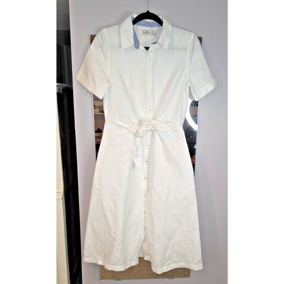 Vineyard Vines Womens White Tie Front Dress 6 Linen Cotton Blend Vacation Resort - Picture 5 of 8